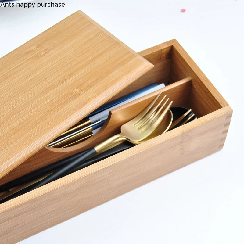 Axya Bamboo Cutlery Storage Box for Kitchen & Restaurant Tableware