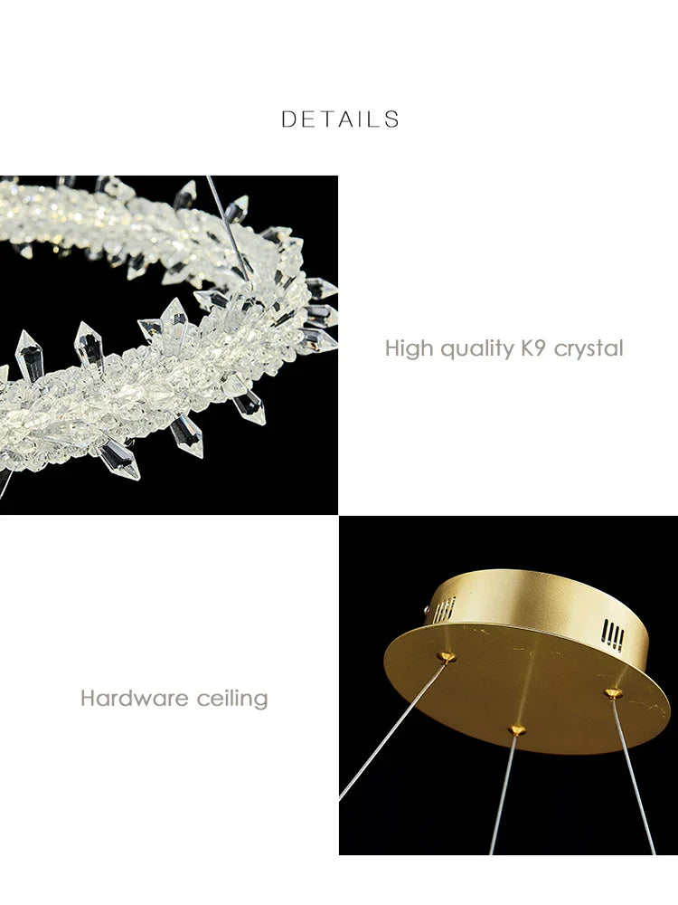 Axya Crystal Ring Chandelier: Modern Light Luxury for Living & Dining Rooms