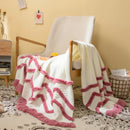 Axyaa Knit Throw Blanket Mustard Pink Fringed Soft Blanket 50"x62"