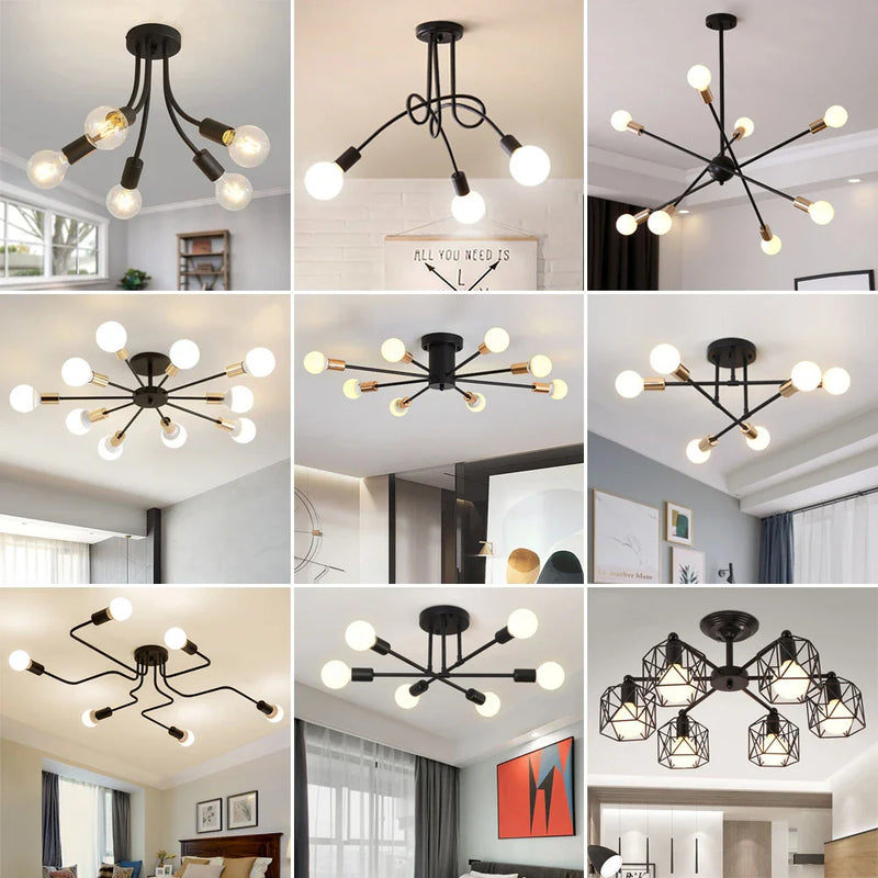Axyaa Rod Iron Sputnik Chandelier Vintage Ceiling Lamp Light Fixture.