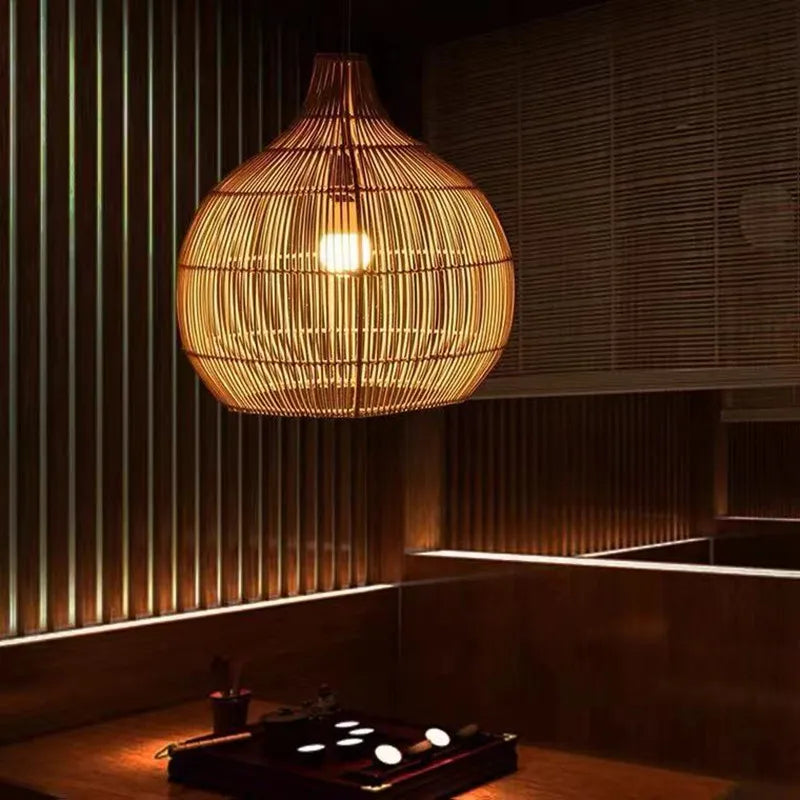 Axyaa Hand-Woven Rattan Pendant Light for Living & Dining Room
