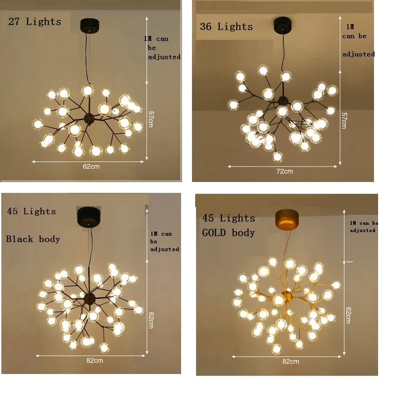 Axyaa LED Firefly Sputnik Chandelier: Modern Tree Branch Ceiling Hanging Lamp