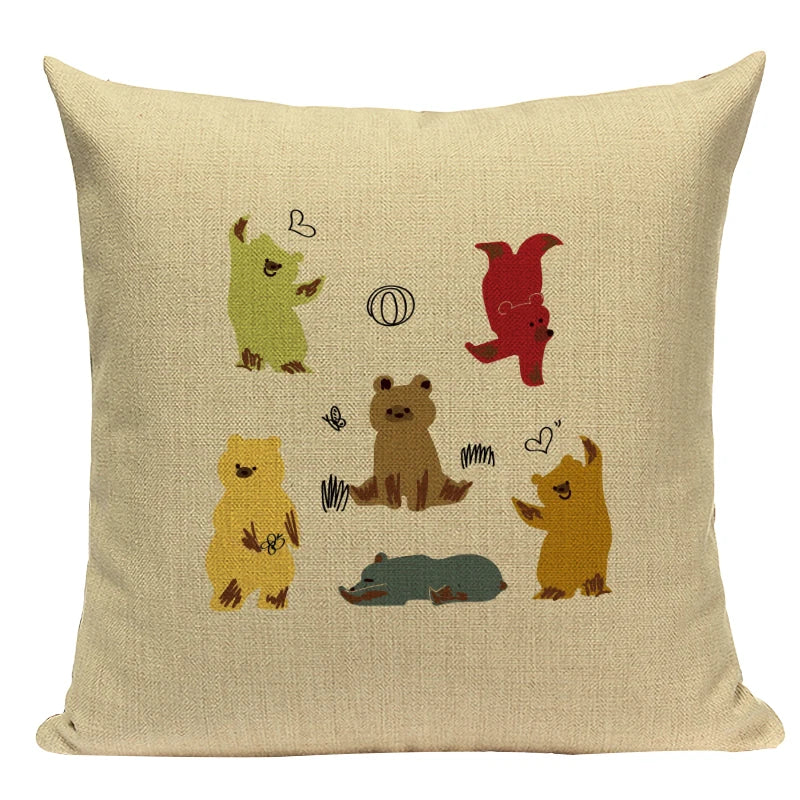 Axyaa Nordic Bear Cushion Cover 45x45cm Cute Cartoon Animal Pillow Case