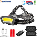 Axya Rechargeable Headlamp 18650 Battery Waterproof COB LED Headlight Red Warning Light