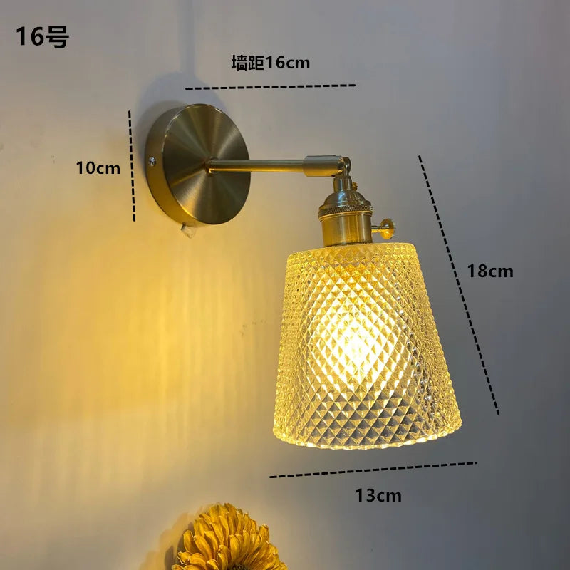Axyaa Clear Glass LED Wall Sconce Switch Lamp for Bathroom Mirror Stairway, Nordic Copper Influence