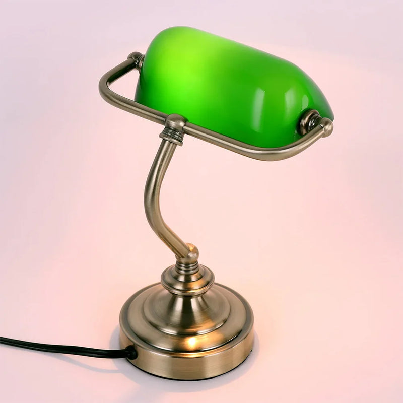 Axyaa Retro Green Glass Mini Table Lamp for Home and Office Settings