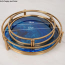 Axya Blue Agate Metal Tray - Elegant Cosmetic Storage & Decoration