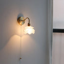 Axyaa Flower Glass Copper Wall Sconce LED Light with Pull Chain Switch