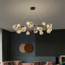 Axyaa Clear Glass Ball Circle Chandelier: Modern Gold LED Lighting for Romantic Living Room
