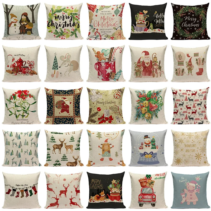Axyaa Christmas Deer Snowman Cartoon Cushion Cover - Festive Decor Pillowcase