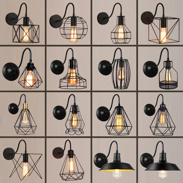 Axya Industrial Loft Black Lampshade Wall Sconce LED Retro Lighting