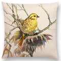 Axyaa Bird Watercolor Cotton Linen Cushion Cover- Hummingbird Goldfinch Chickadee Cardinal Kingfisher