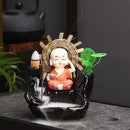 Axyaa Little Monk Ceramic Incense Burner with Mountain Water Flow Ornament