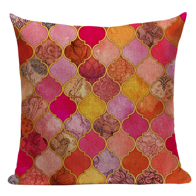 Axyaa Geometric Cushion Cover: Green Pink Diamond Design for Home, Bedroom, and Car