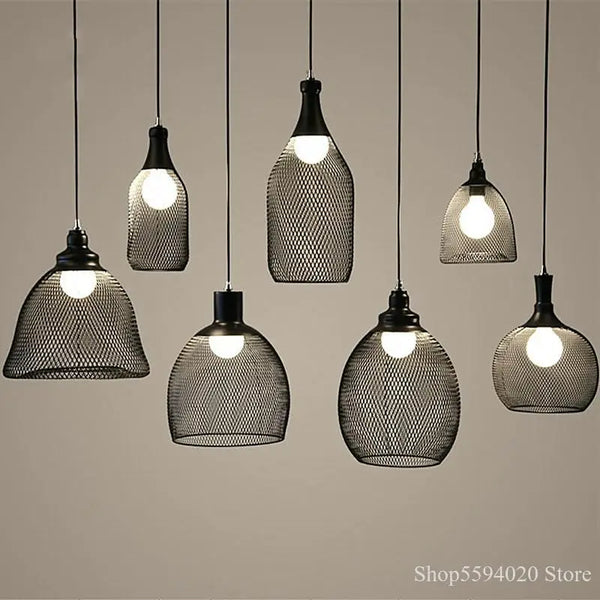 Axyaa Industrial Birdcage Chandelier: Retro Iron Net Bar Hanging Lamp for Creative Indoor Lighting
