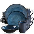Axyaa Vintage Ceramic Tableware Set - Blue/Brown Stoneware Dinnerware, 16/32/48-Piece
