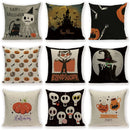 Happy Halloween Pumpkin Print Linen Throw Pillow Cover by Axyaa