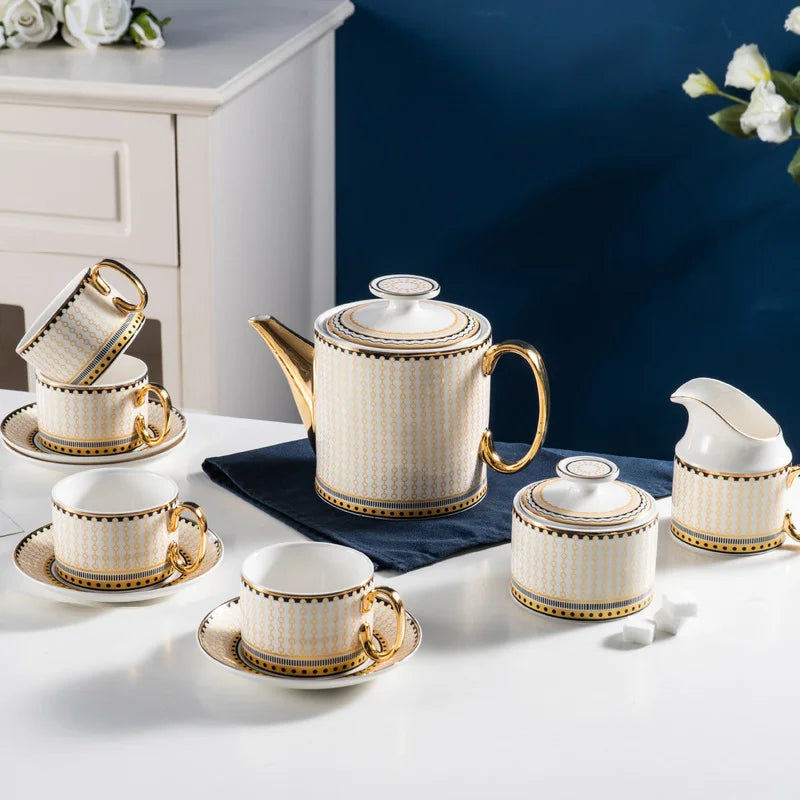 Axya 15-Piece Ceramic Coffee Set with Teapot, Cup, and Saucer