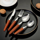Axyaa Stainless Steel Cutlery Set with Wooden Handle - Kitchen Dinnerware Utensils