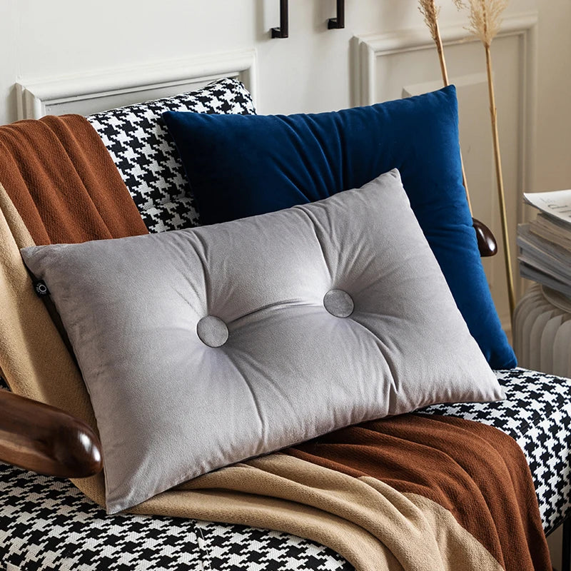 Axyaa Soft Velvet Button Cushion in Pink/Blue, 45x45cm
