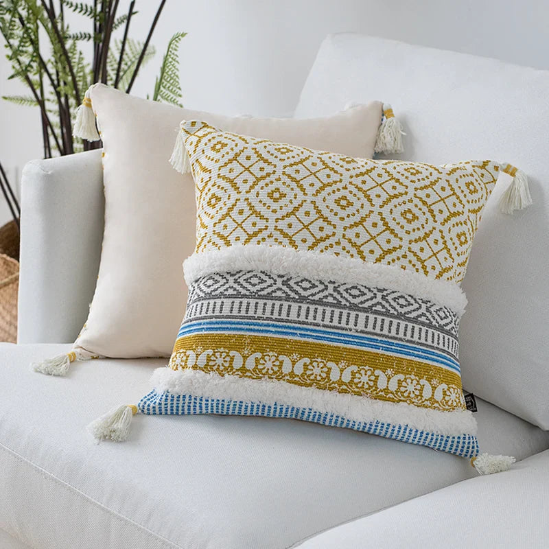 Moroccan Style Tassel Cushion Cover 45x45cm for Home Decor Sofa Bed - Axyaa
