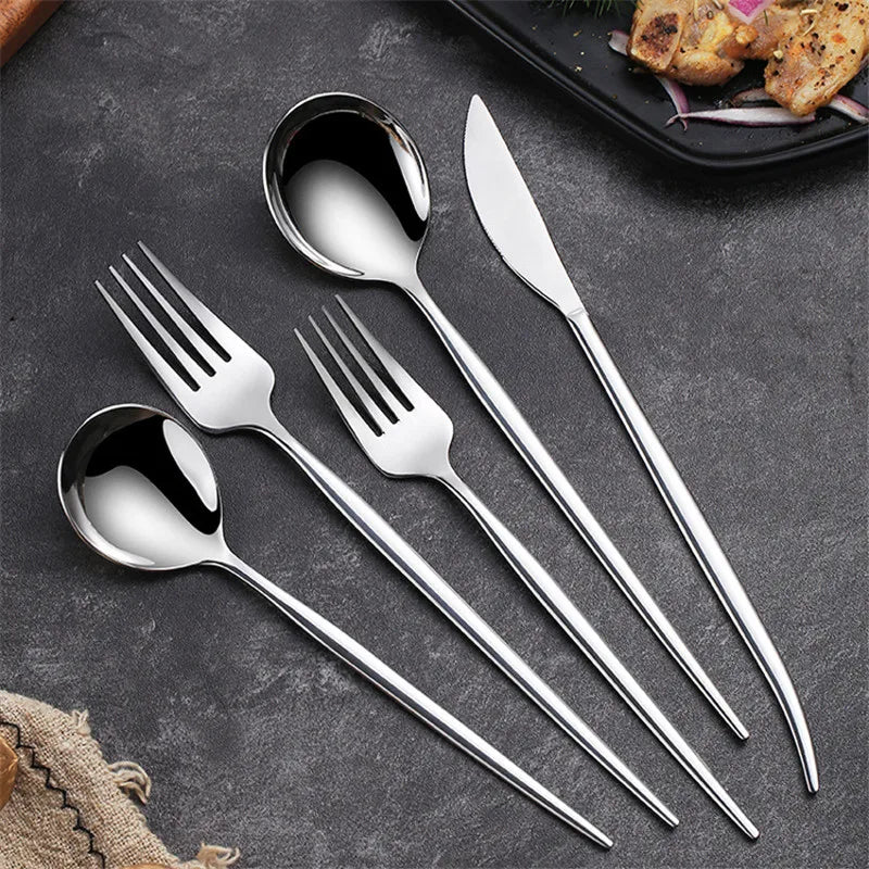 Axyaa Stainless Steel Cutlery Set: Forks, Knives, Spoons - Home Kitchen Dinnerware