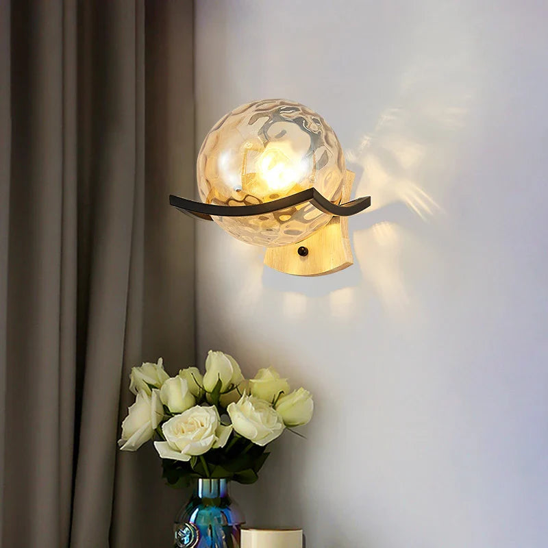 Axyaa Nordic Moon Wood Glass Wall Sconce White Black Gold LED Light
