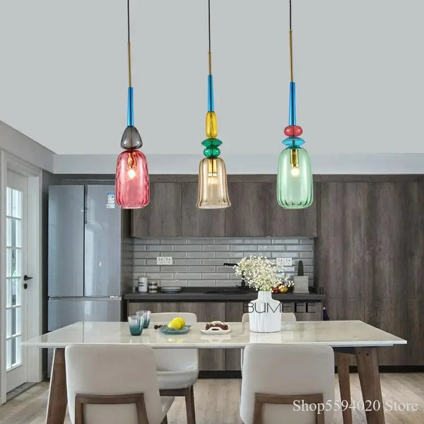 Axyaa Nordic Macaron LED Pendant Lights Glass Candy Color Children Room Hanging Lamp