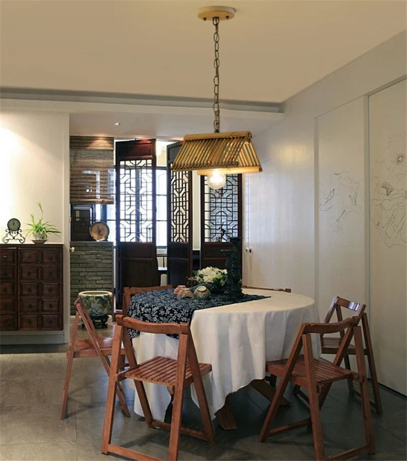 Axyaa Bamboo Pendant Chandelier: Classic Chinese Hanging Lamp for Kitchen, Bar, Restaurant Lighting