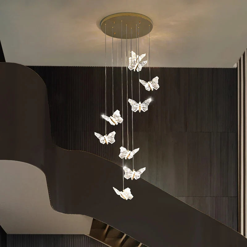 Axyaa Butterfly Ladder Pendant Chandelier - Loft Decor Interior Lighting Stair Lamp