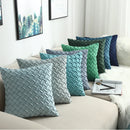 Axyaa Navy Blue Suede Pillow Cover with Green Woven Pattern - 45x45cm/30x50cm