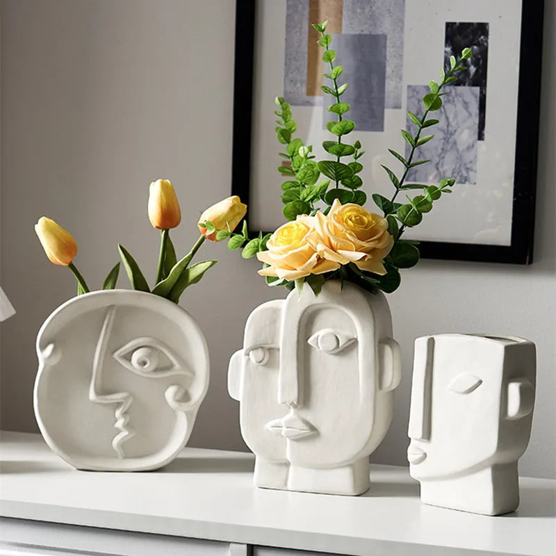 Axya™ Face Ceramic Vase: Nordic Home Decor, Flower Pot Creative Body Vases