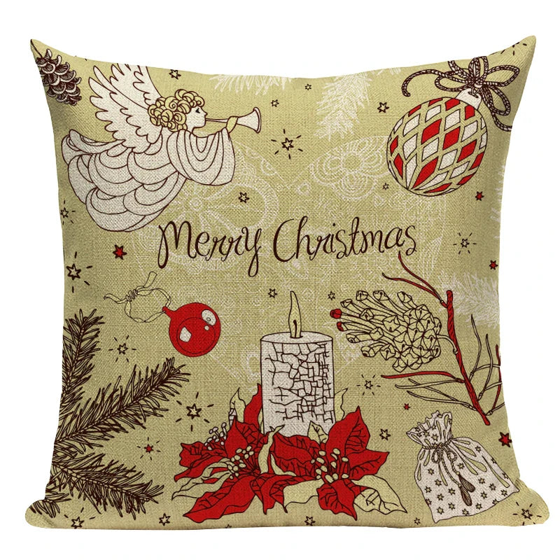 Axyaa Christmas Deer Snowman Cartoon Cushion Cover - Festive Decor Pillowcase