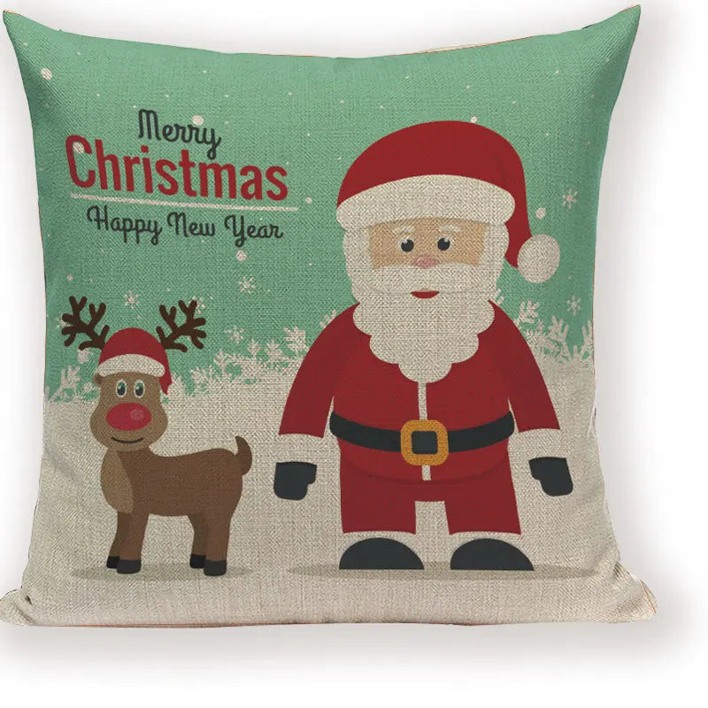 Axyaa Festive Santa Claus Christmas Tree Linen Throw Pillow Case
