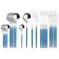 Axyaa 24-Piece Stainless Steel Cutlery Set for 6 - Black Gold Silverware