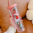 Axyaa Clear Plastic Water Bottle With Straw, Tea Strainer, Stickers, Large Capacity