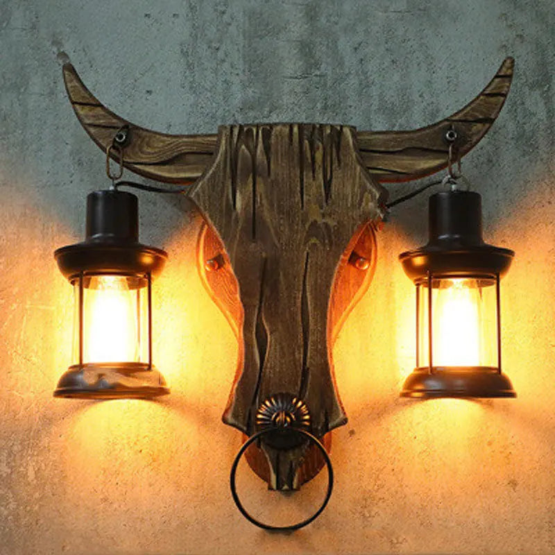 Axyaa Retro Iron Wood Wall Lamp Glass Light for Cafe Restaurant Bar