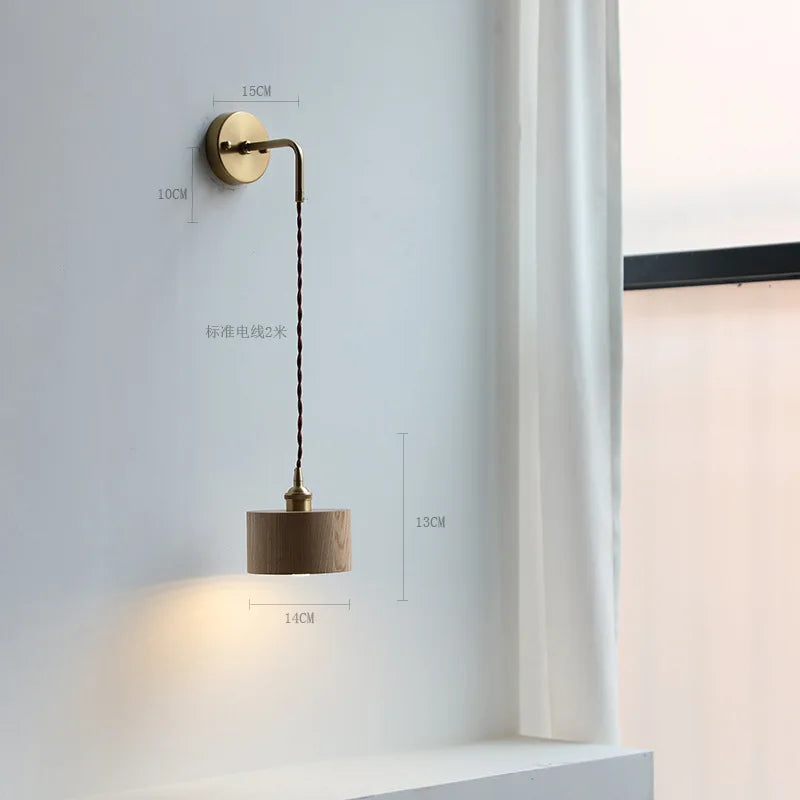 Axyaa Nordic LED Wall Lights with Pull Chain Switch, Walnut Finish