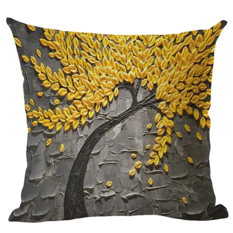 Axyaa Painting Tree Pillow Cover - Digital Printed Linen Pillowcase