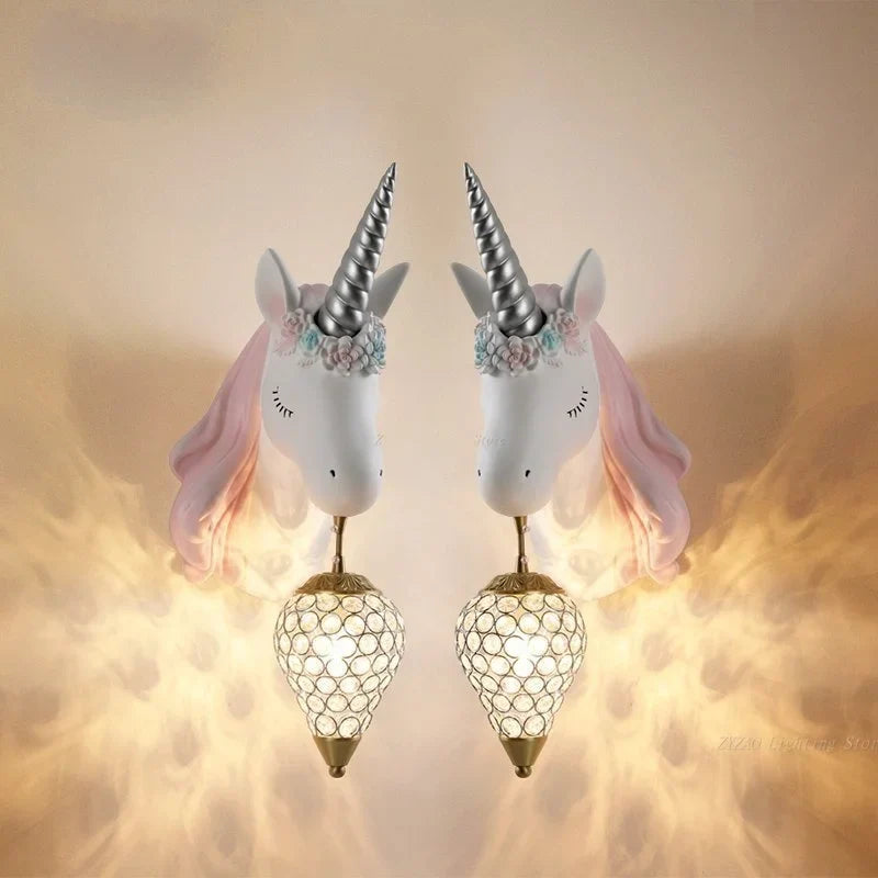 Axyaa Cartoon Unicorn Wall Lamp for Children's Bedroom Décor