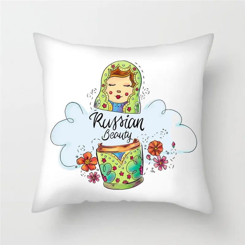 Axyaa Cartoon Doll Pattern Polyester Cushion Cover for Home Decor