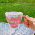 Axyaa Strawberry Milk Ceramic Bowls: Cute Large Salad & Breakfast Cup, Gift for Girls