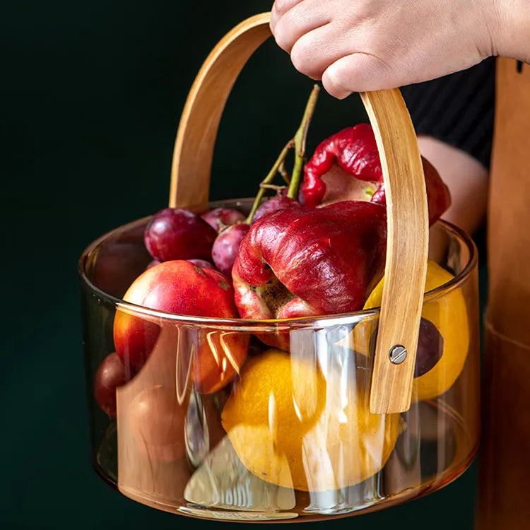 Axya Glass Snack Bowl with Metal Grid Plate - Portable Dessert Plate