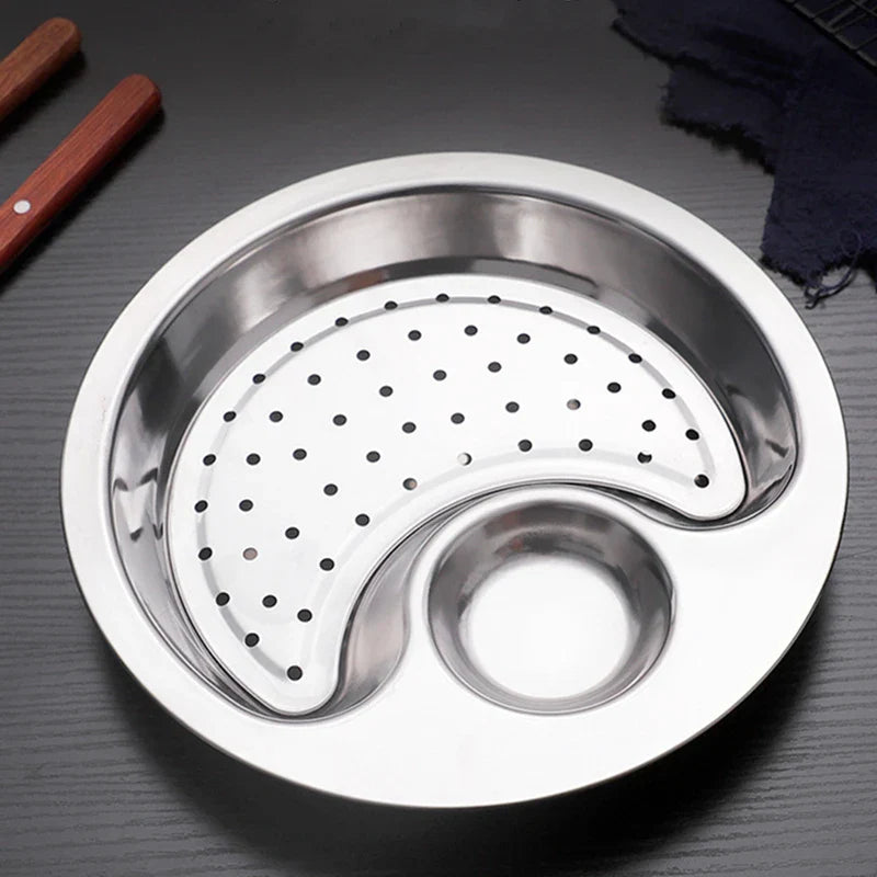 Axyaa Stainless Steel Dumpling Plate with Dipping Saucer and Snack Dish