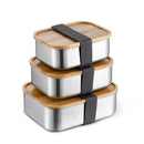 Axyaa Stainless-Steel Bento Box with Wooden Lid: Leak-Proof Food Container