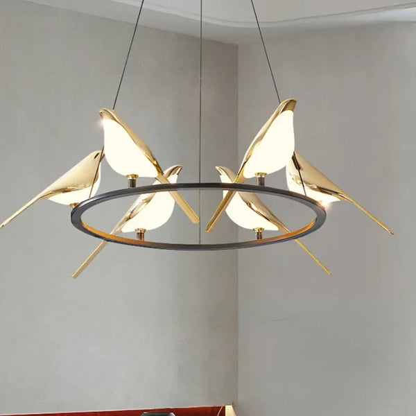 Axyaa Golden Bird LED Chandelier: Modern 360 Degree Hanging Light for Home Decor