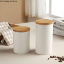 Axya White Ceramic Sealed Food Storage Jar with Wooden Lid