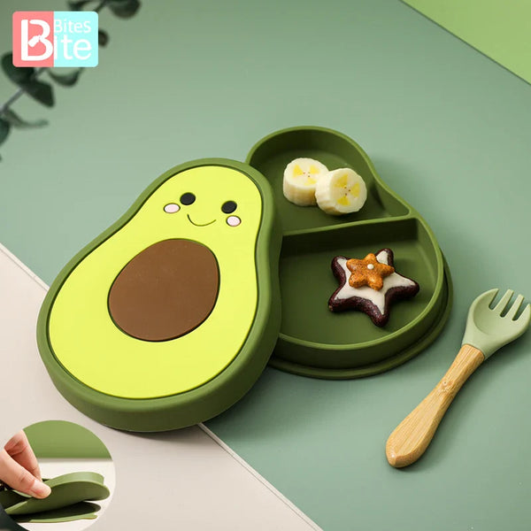 Axya Avocado Silicone Baby Feeding Plate Set for Children.