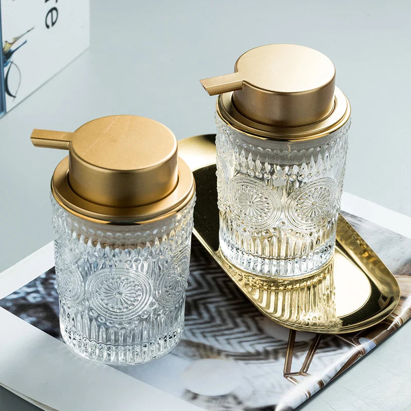 Axya Clear Glass Lotion Soap Dispenser Bottle with Metal Storage Tray