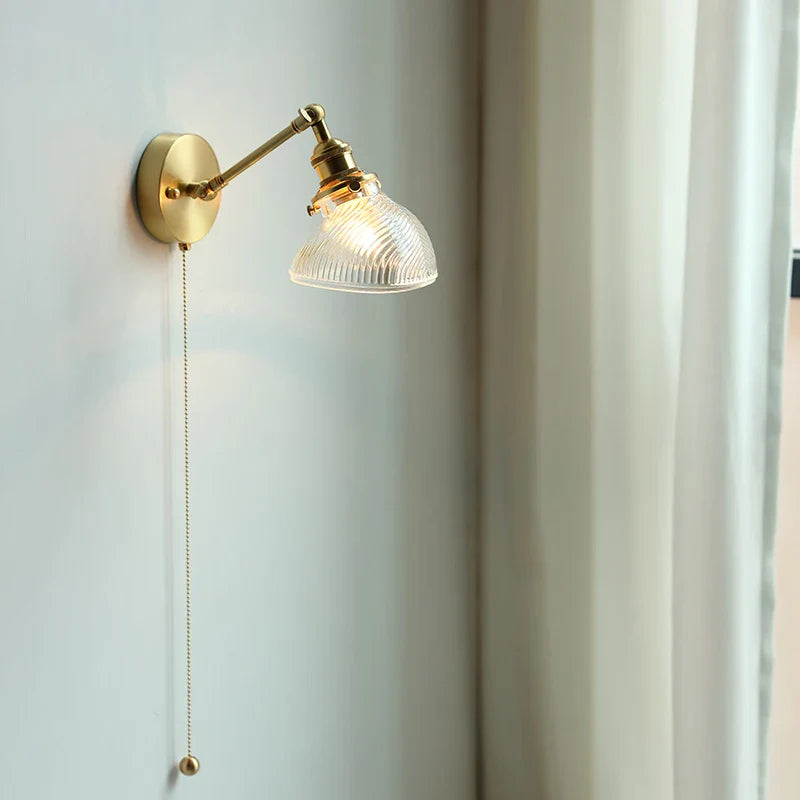 Nordic Copper Glass Wall Sconce by Axyaa: Pull Chain Switch LED Light